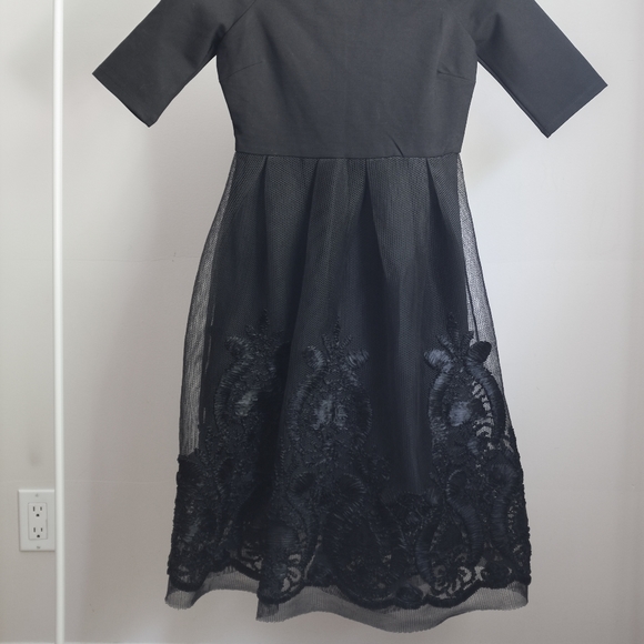 Chelsea Embroidered Mesh Black Dress - Picture 2 of 4